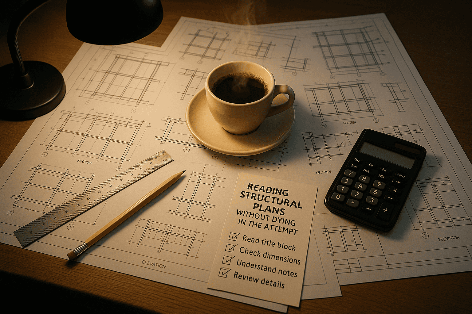 Planos estructurales para construcción, documentos de ingeniería y diseño arquitectónico.