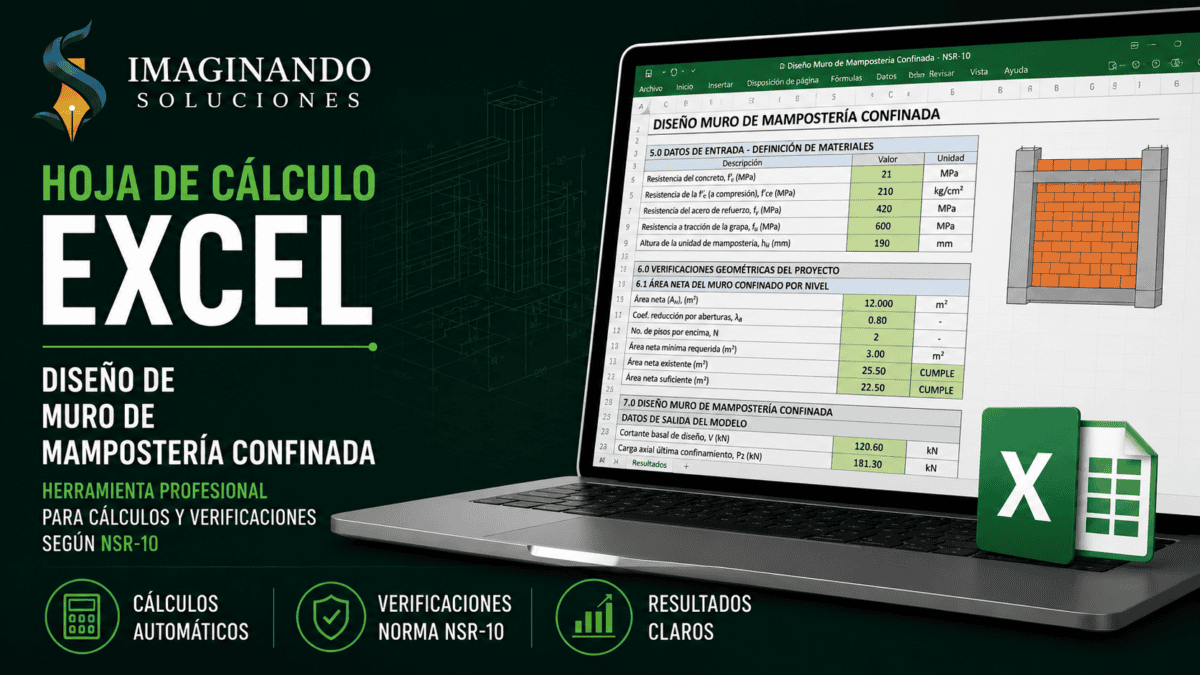 Hoja de cálculo Excel para diseño de muro de mampostería confinado.